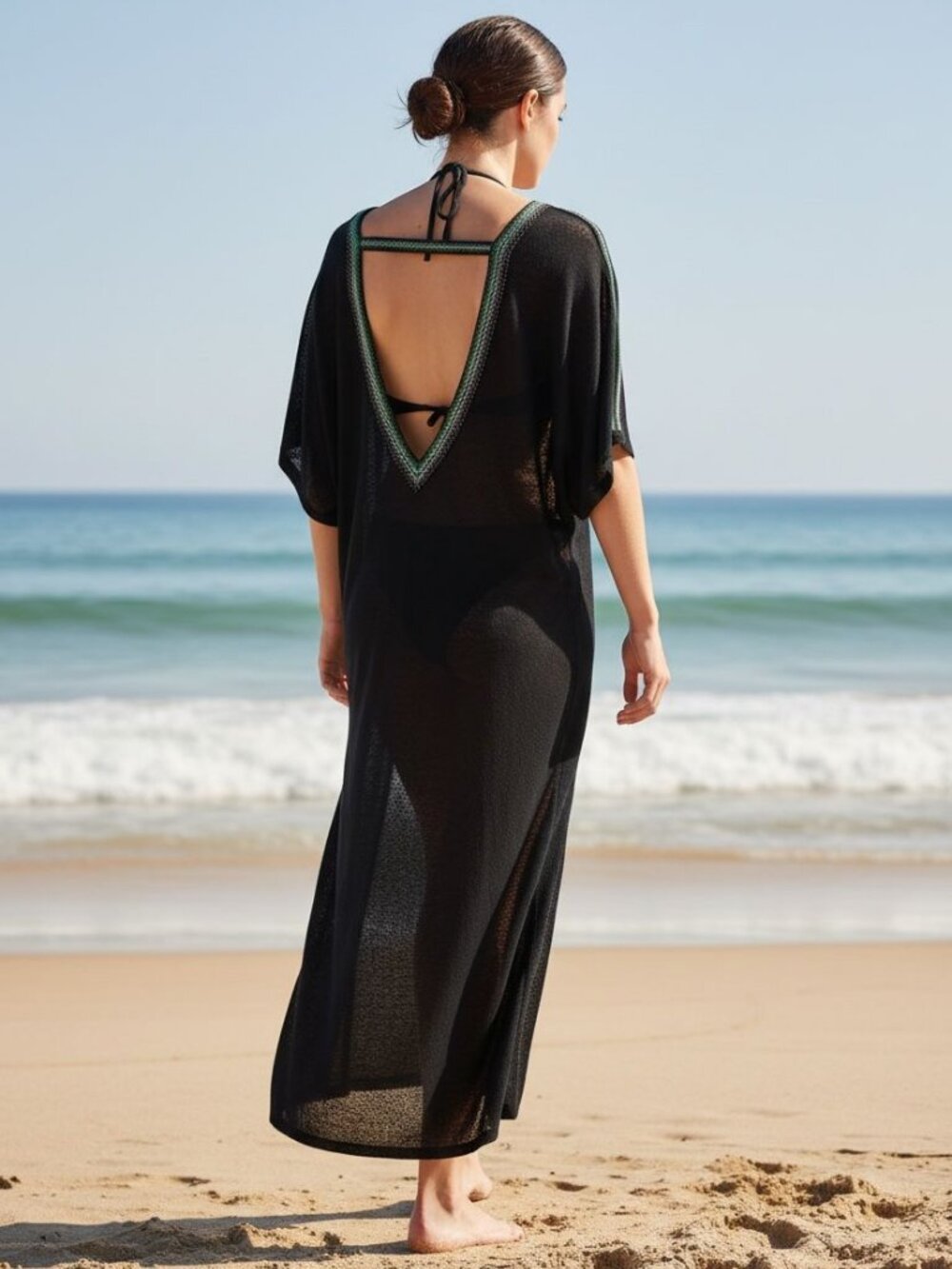 Pitusa V‑Back Cotton Blend Cover‑Up – Black OS - Picture 3 of 6